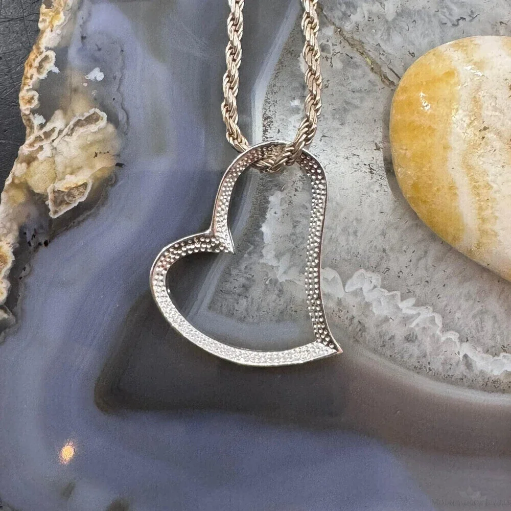 Sterling Silver Hammered Abstruct Heart Pendant For Women